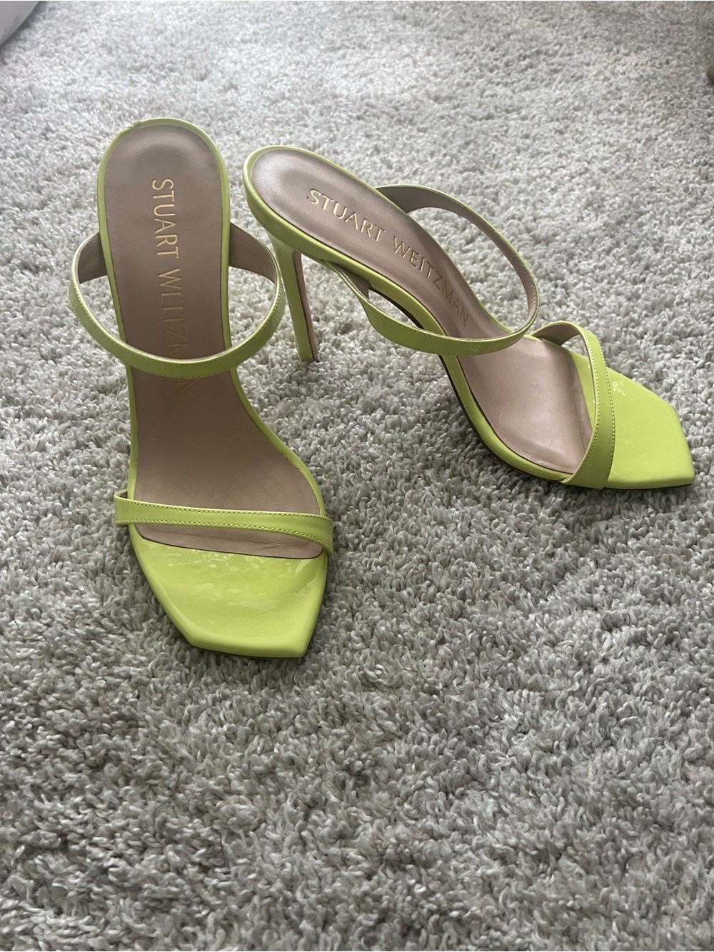 Stuart Weitzman Neon Lime Patent Slingback Heels